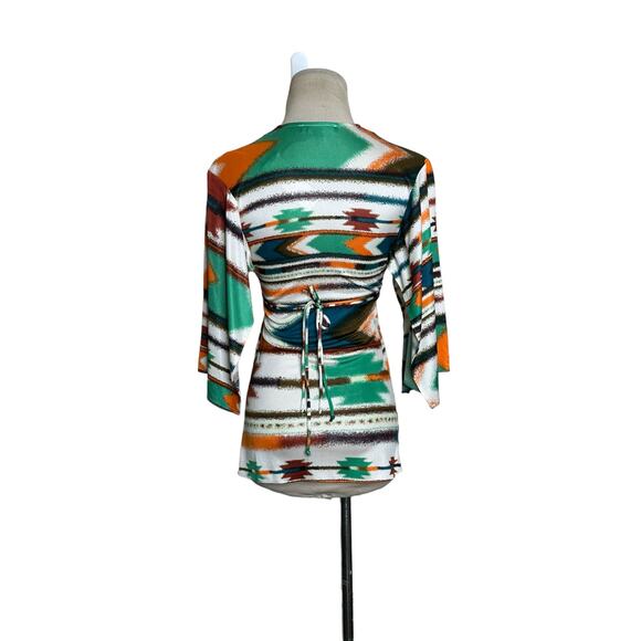 Sky vibrant colors silk 3/4 sleeves boho top size XS - Picture 7 of 14
